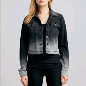Vince Black Ombre Cropped Trucker Stretch Jean Jacket